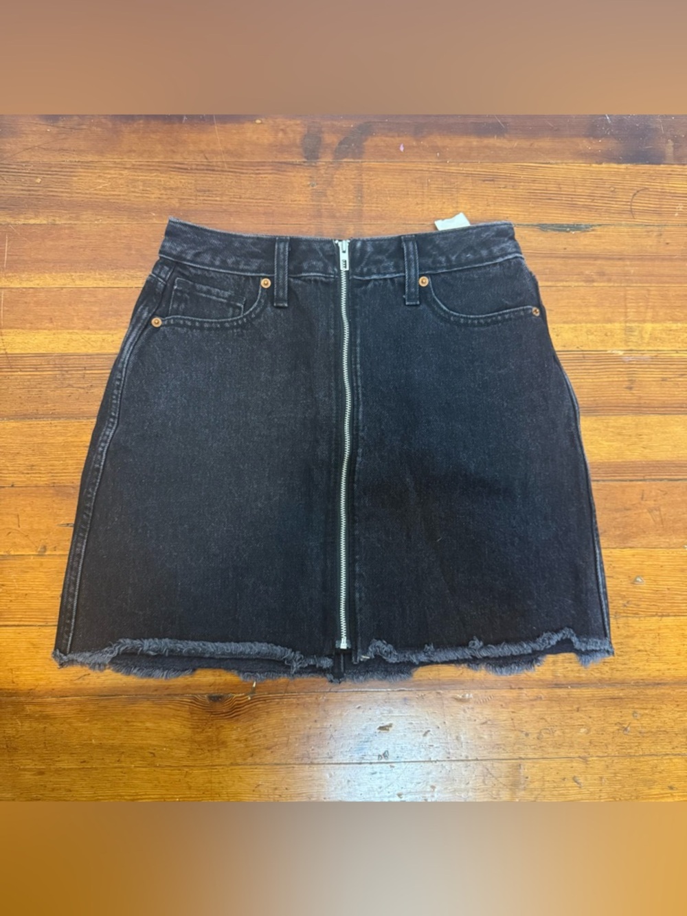 Women’s ABERCROMBIE & FITCH Black Denim Frayed A-line Miniskirt, Size 2
